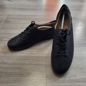 Hotter Dew Black Genuine Leather Lace Up Comfort Walking Sneakers Shoes Size 10